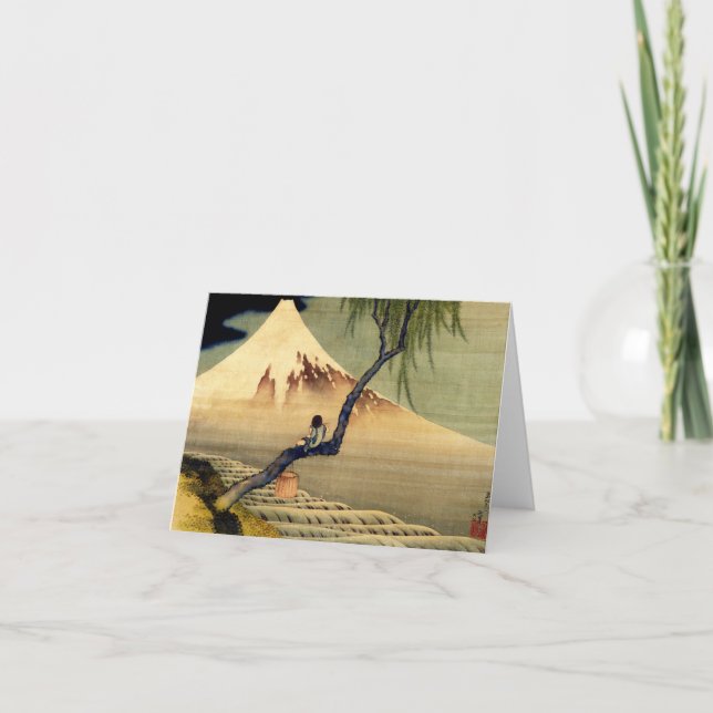 Cartão Hokusai Boy Vivendo o Monte Fuji Japonês (Frente)