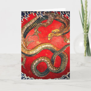 Cartão Hokusai Dourado Dragon Japonês