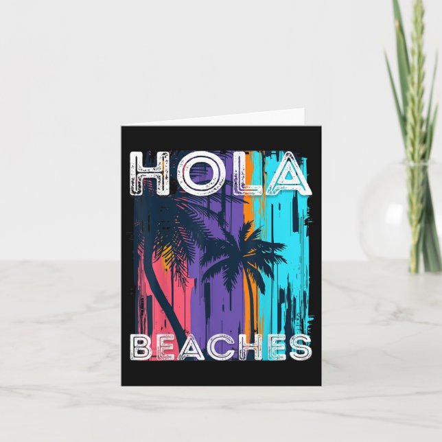 Cartão Hola Beaches Hello Summer Vacation Palm Tree Famil (Frente)