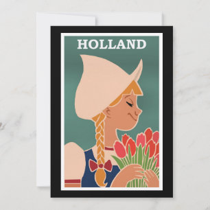 Cartão Holanda, poster vintage, rapariga holandesa com tu