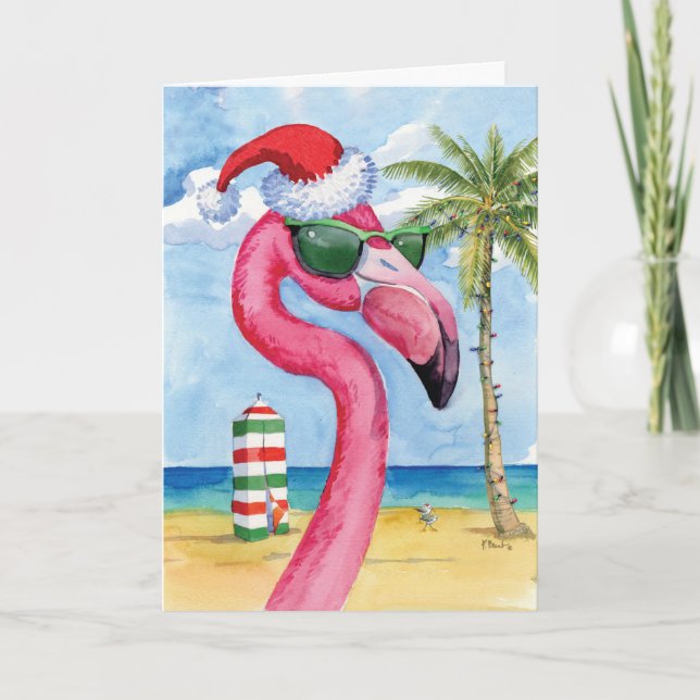 Cartão Holiday Beach Animal-Flamingo - Feliz Natal (Frente)
