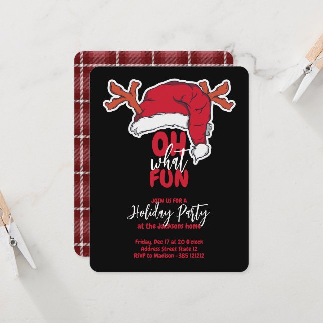 Cartão Holiday Party Santa's Hat And Plaid Pattern (Frente/Verso In Situ)