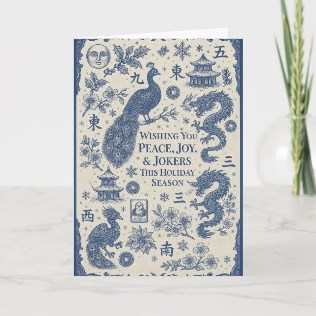 Cartão Holiday & Winter Mahjong Toile Cards (Frente)