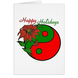 Cartão Holiday Yin Yang Poinsettia Green Red
