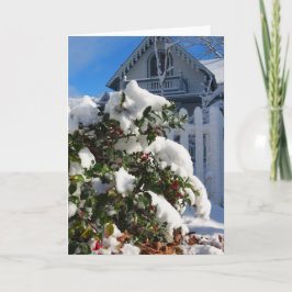 Cartão Holly Berries em neve - Martha's Vineyard