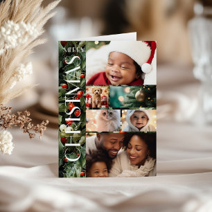 Cartão Holly Festive Family Photo Collage Natal