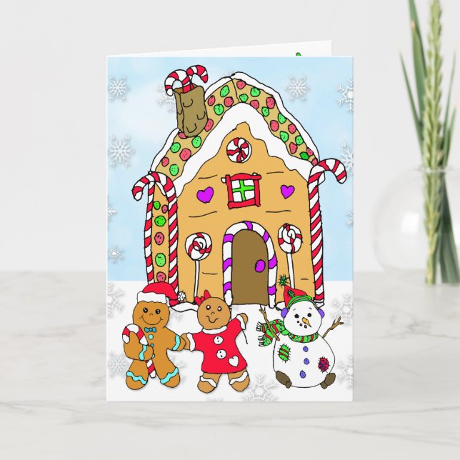 Cartão Holly Jolly Christmas Gingercake House (Frente)