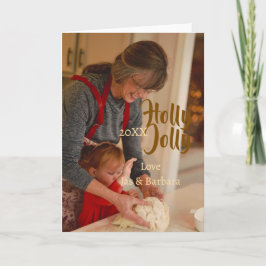 Cartão Holly Jolly family holiday photo beige year naboho