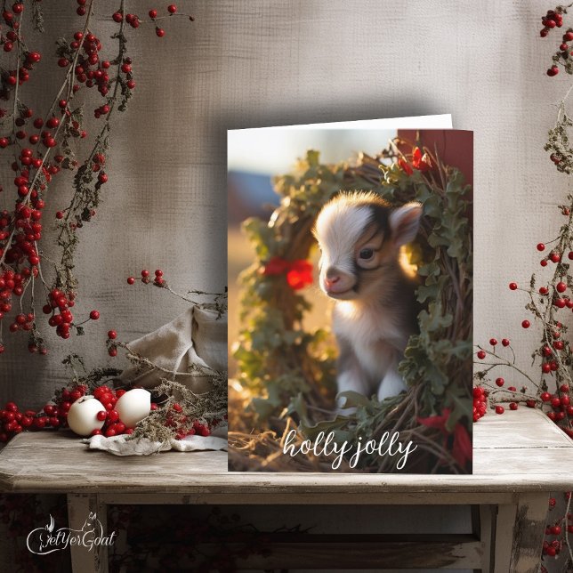 Cartão Holly Jolly Nigerian Dwarf Baby Goat (Baby Animals are loved by everyone - share this Nigerian Dwarf Baby this Christmas  #zazzlemade )