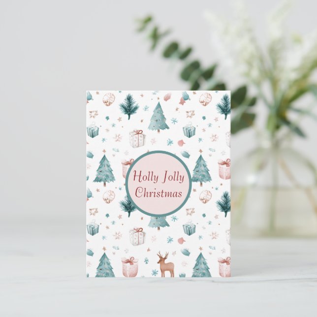 Cartão Holly Jolly Pastel Xmas Card Watercolor Design (Em pé/Frente)
