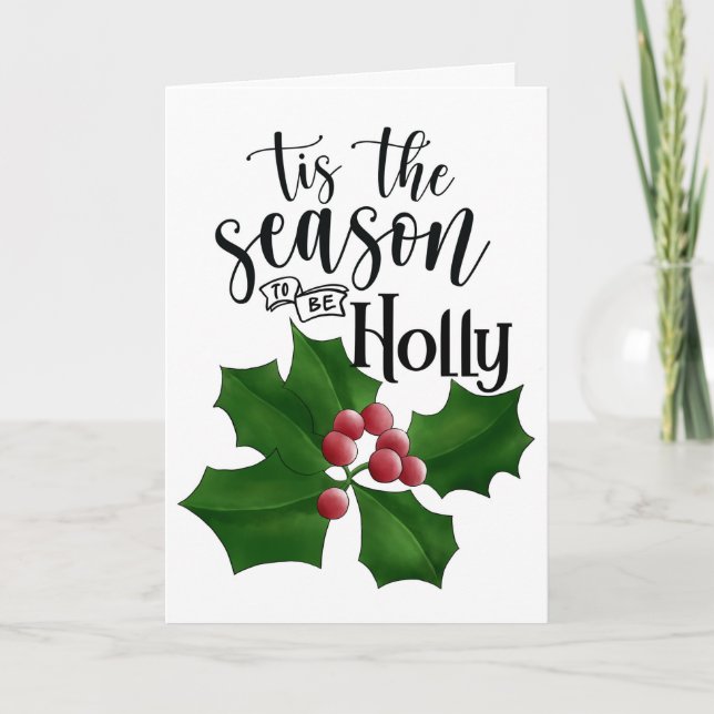 Cartão Holly Jolly Watercolor Christmas Card (Frente)
