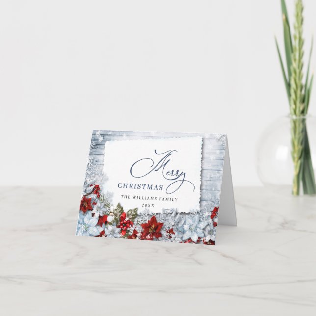 Cartão Holly & Pine Rustic Christmas PHOTO Greeting Card (Frente)