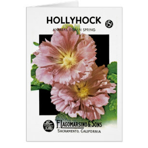 Cartão Hollyhocks Pacote de Semente Vintage