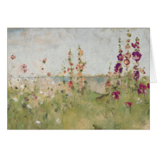Cartão Hollyhocks pelo mar