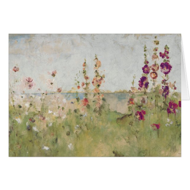 Cartão Hollyhocks pelo mar (Frente Horizontal)