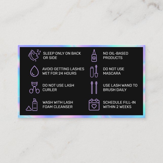 Cartão Holográfico de Pós-Cuidados (Verso)