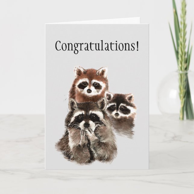 Cartão Home Congratulations Fun Raccoons Blowing Kisses (Frente)