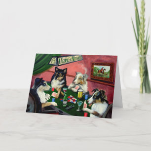 Cartão Home of Aussies 4 Dogs Playing Poker Greeting Card