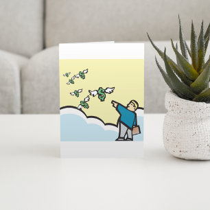 Cartão Homem Apontando Dinheiro Com Asas