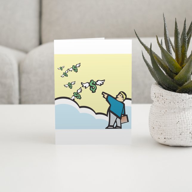 Cartão Homem Apontando Dinheiro Com Asas (Criador carregado)