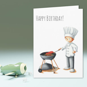 Cartão Homem-Chef Ilustrado Fazendo Aniversário de Chef