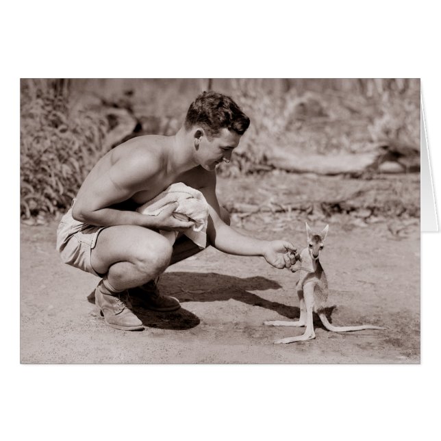 Cartão Homem com Bebê Kangaroo (Frente Horizontal)