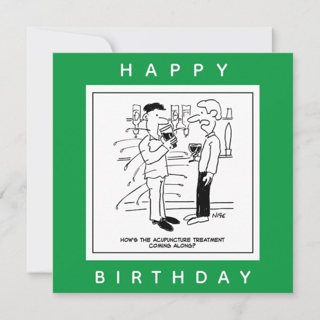 Cartão Homem com Tratamento de Acupuntura em Cartoon Pub (Frente)