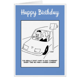 Cartão Homem diz "queijo" passando por uma câmera rápida