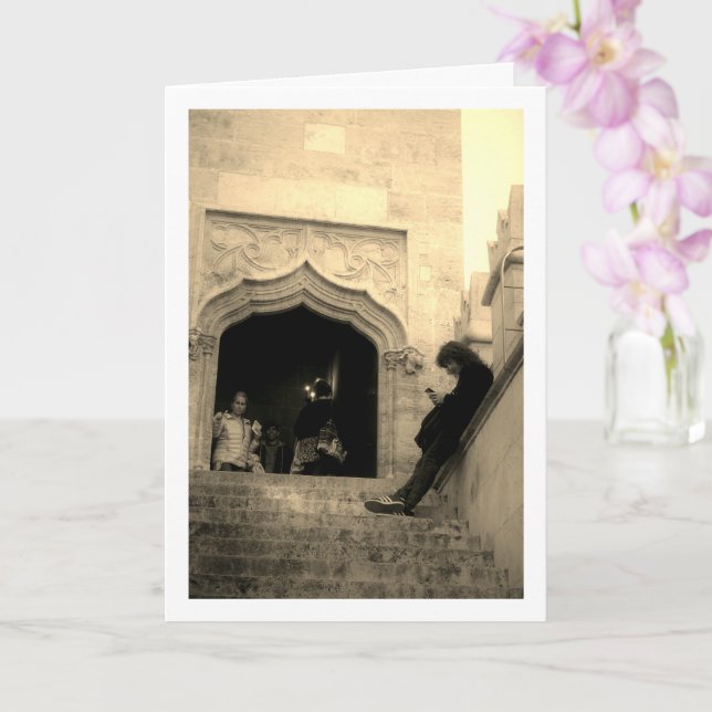 Cartão Homem do lado de fora da Llotja de la Seda, Valênc (Orquídea)