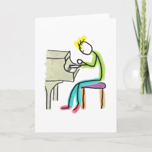 Cartão Homem do Stique Tocando Piano