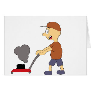 Cartão Homem dos desenhos animados com Lawnmower