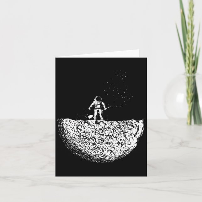Cartão Homem Na Lua Em Um Traje Espacial No Espaço (Frente)