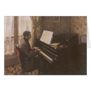 Cartão Homem novo que joga o piano por Gustave