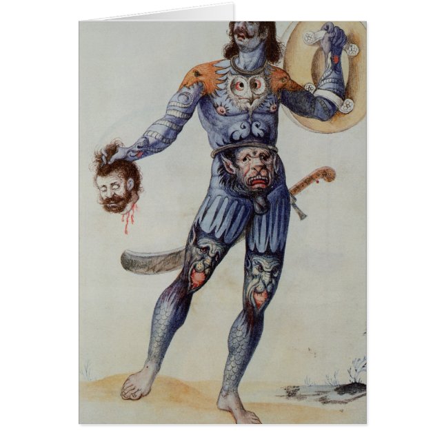 Cartão Homem Pictish que guardara uma cabeça humana (Frente)