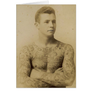 Cartão Homem quente do tatuagem do vintage