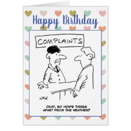 Cartão Homem Reclama Sobre o Tempo no Balcão de Reclamaçõ