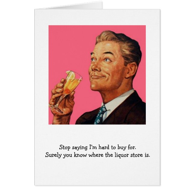 Cartão Homem Retro - Por aqui para a loja de bebidas, (Frente)