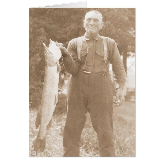 Cartão Homem segurando um peixe (Frente)