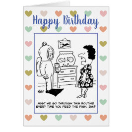 Cartão Homem veste-se na engrenagem de Scuba para aliment