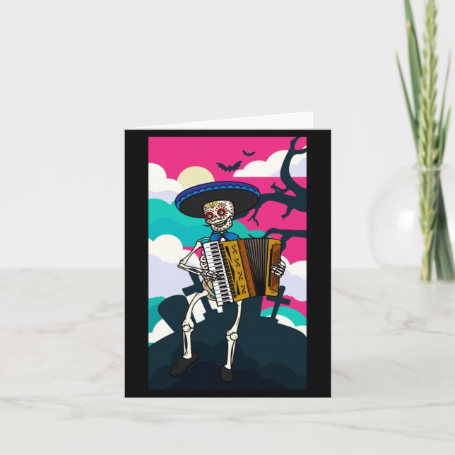 Cartão Homens Mariachi Tocando Esqueleto Dia Dos (Frente)