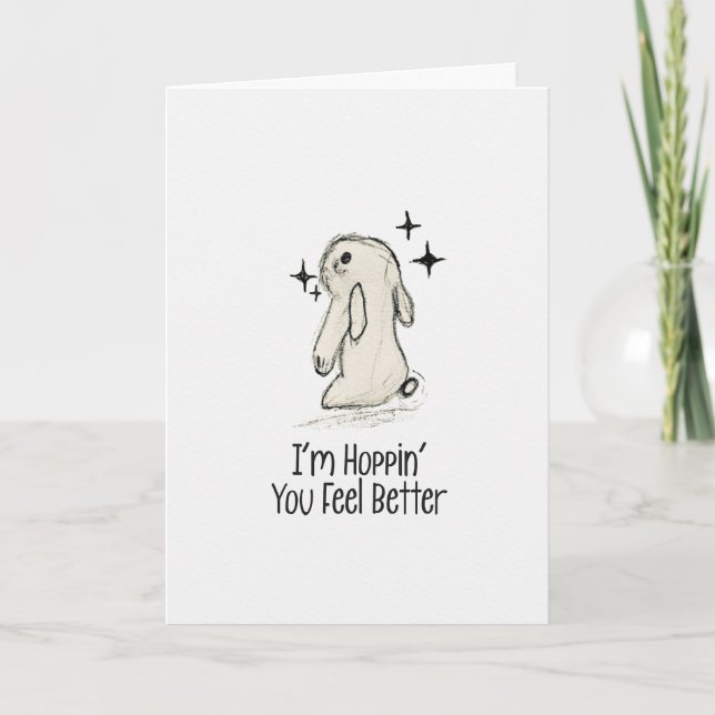 Cartão Hoppin’ You Feel Better Bunny Get Well Card (Frente)