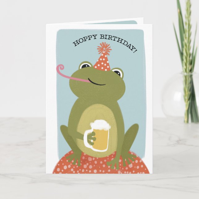 Cartão Hoppy Birthday Sapo & Beer Punny Aniversário Card (Frente)