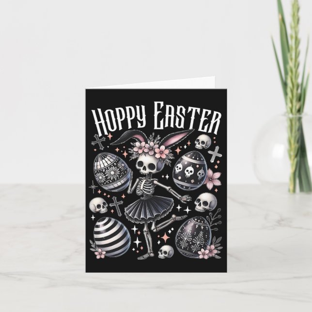 Cartão Hoppy Easter Bunny Skeleton Dançando Páscoa assust (Frente)