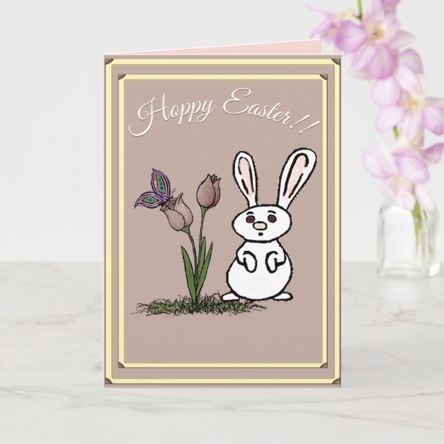 Cartão Hoppy Easter Bunny & Tulips Card (Orquídea)