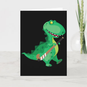 Cartão Hóquei de Campo Infantil Dinossauro Engraçado 