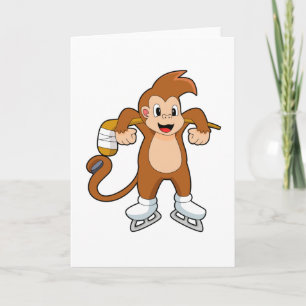 Cartão Hóquei no gelo de macaco Stick de hóquei no gelo