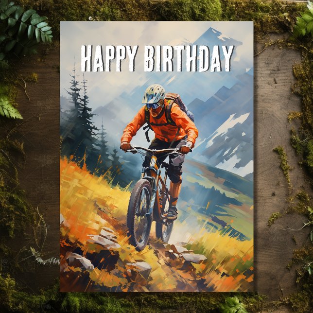 Cartão Hora de Nascimento Feliz da Bike Mountain Bike Wat (Front - Mountain Bike Abstract Watercolor Happy Birthday Card)