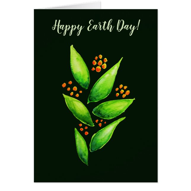 Cartão Horário Verde Planta Laranja Berries Dia da Terra (Frente)