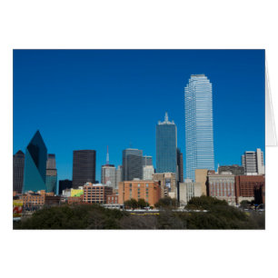 Cartão Horizonte de Dallas Texas ao pôr do sol