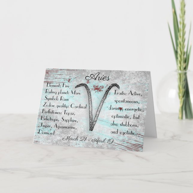 Cartão Horoscope Aries Símbolo de Astrologia Zodiac Anive (Frente)